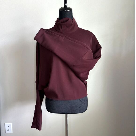 McQ Alexander McQueen Women's Crepe Oxblood Turtleneck Cropped Top Size 6 - Picture 2 of 14